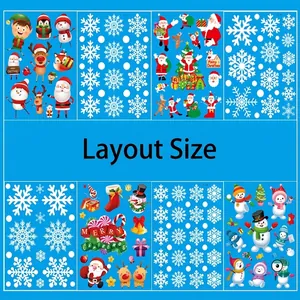 Adesivi Statici in PVC per Finestre di Natale Fiocco di Neve Babbo Natale Renna Pupazzo di Neve Decalcomanie in Vetro per Decorazioni Natalizie
