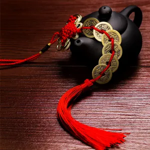 Traditional Chinese knot tassel with reproduction Five Emperor copper coins for Feng Shui