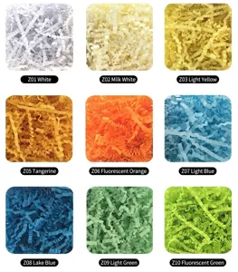 Available color options for pleated raffia shredded paper filler for gift boxes
