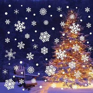 Set di adesivi statici per finestre con fiocchi di neve bianchi per Natale festivo