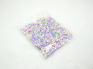 Mixed pastel colorful foam balls filler in a clear transparent plastic bag