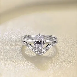 Detailed view of S925 sterling silver ring set with oval ice-flower cut zircon