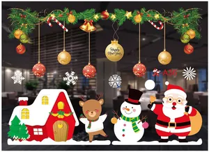 Close-up of vibrant static window stickers featuring various Christmas characters