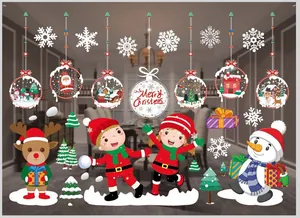 Colorful Christmas window static stickers featuring snowman reindeer and snowflake designs