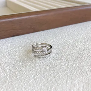 Detailed macro view of S925 sterling silver ring set featuring elegant sparkling zircon stones
