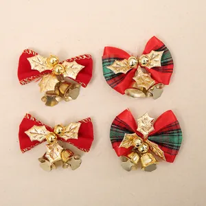 Decoraciones de Lazo de Navidad con Campanas Árbol de Navidad de Tela Corona Empaque de Regalo Accesorios Decorativos Suministros de Fiesta