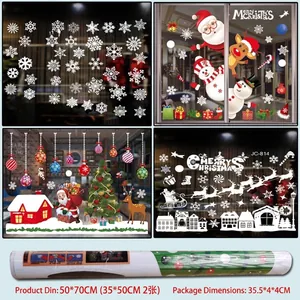 Merry Christmas Window Stickers White Snowflake Santa Claus Reindeer Static Cling PVC Decals For Shop Home Glass Decor
