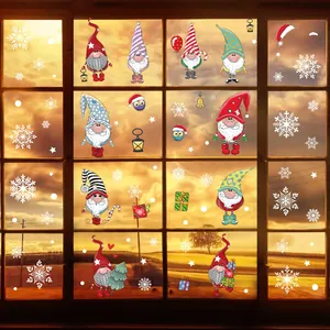 Autocollants statiques de gnomes et flocons de Noël pour décoration festive de vitres