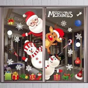 Colorful Christmas window static stickers featuring Santa reindeer and snowflakes for home decor