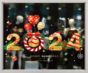 2024 Merry Christmas static window sticker with gold festive numbers and ornaments