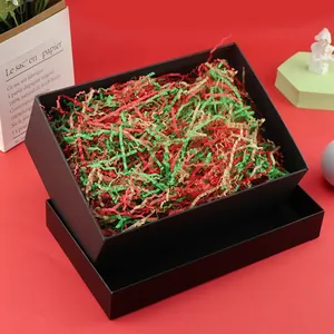 Mixed red and green crinkle cut paper filler for holiday gift box packaging