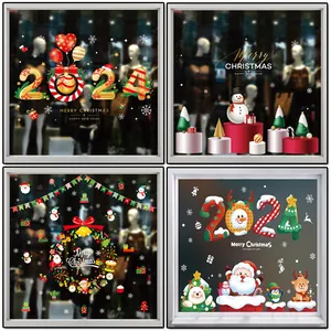 Large Christmas Window Clings Static Stickers 2024 New Design Reusable PVC Santa Snowman Reindeer Glass Decor For Holiday Party Home Window Ornament