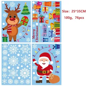 Vue détaillée des autocollants de fenêtre statiques de Noël avec Père Noël et renne
