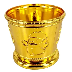 Golden Christmas tree base stand with snowman engraving for festive decoration