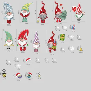 Spécifications détaillées de taille pour les autocollants de gnomes de Noël avec dimensions.