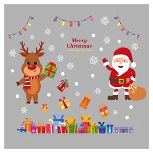 Vue détaillée des autocollants statiques de Noël avec le Père Noël et un renne mignon