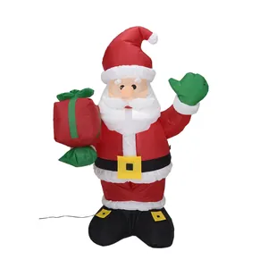 Large inflatable Santa Claus outdoor Christmas decoration holding a red gift box prop