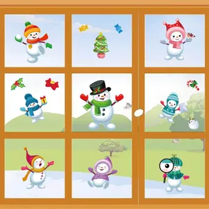 Christmas static window stickers featuring cute snowmen and holiday tree decorations