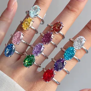 925 Sterling Silver Birthstone Ring For Women Elegant Oval Cut Rhinestone Wedding Engagement Band Fine Jewelry Gift