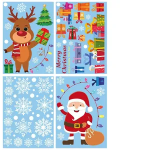 Stickers de fenêtre de Noël statiques avec Père Noël renne et flocons pour déco de vitrine