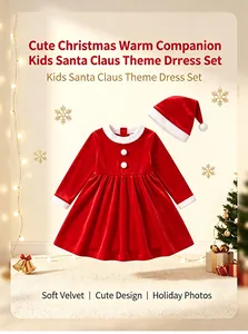 Weihnachtskleid aus rotem Samt mit Weihnachtsmütze für Mädchen Party-Set