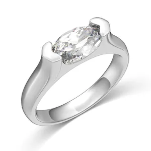 S925 sterling silver ring featuring a marquise-cut zircon with heart-shaped prongs