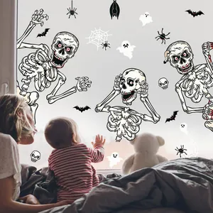 Halloween Static Window Clings Pumpkin Ghost Zombie Spider Skeleton PVC Decals For Party Showcase Glass Home Decorations