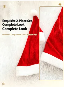 Detailansicht der roten Weihnachtsmannmütze aus dem zweiteiligen Weihnachtsset für Mädchen