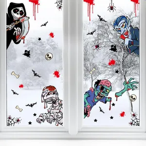 Spooky Halloween window stickers set with zombie, mummy, and vampire for party decor.