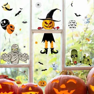 Halloween window static stickers with pumpkin, ghost, and zombie designs for party decor