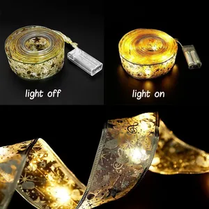 Detail showing Christmas LED ribbon light in off and on states with close-up texture.