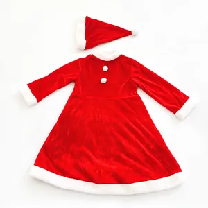 Zweiteiliges Weihnachts-Nikolauskostüm für Mädchen mit rotem Plüschkleid und Hut