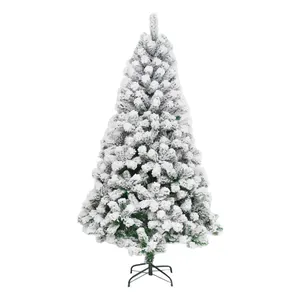 Árbol de Navidad artificial de alta densidad con nieve flocada y soporte de metal