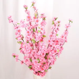 Künstlicher Pfirsichblütenzweig Einzelne Rosa Kirschblüte Satin Stoff Blume Für Wohnzimmer Hochzeit Deko