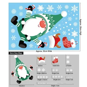 Tabla de dimensiones detallada para pegatinas navideñas con Papá Noel y copos de nieve