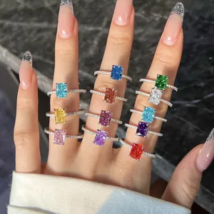 925 Sterling Silver Rectangular Radiant Cut Ring For Women Luxury Rhinestone Birthstone Wedding Party Fashion Jewelry