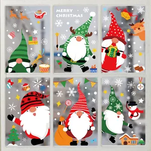 Pegatinas Estáticas Para Ventanas De Feliz Navidad Papá Noel Reno Muñeco De Nieve Copos De Nieve PVC Para Tienda Casa