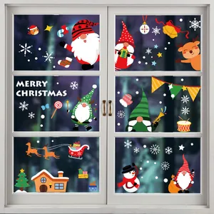 Pegatinas estáticas para ventanas de Navidad con Papá Noel gnomos renos y copos de nieve