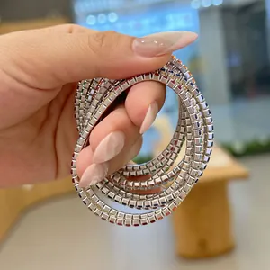 Detailed close-up view of S925 silver elastic bracelets with rainbow cubic zirconia