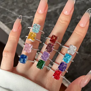 S925 Sterlingsilber Radiant Cut Zirkonia Ring Für Damen Luxus Eisblumen Schnitt Geburtsstein Verstellbarer Geometrischer Ring Schmuck