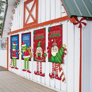 Arazzo Poster di Natale a Cartoni Animati da Appendere al Muro Con Gambe Lunghe Tessuto Stampato Decorazione Festiva per Casa Festa Merry Christmas Ornamento