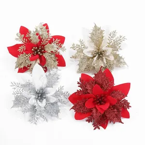 Glitter kunstmatige kerststerren voor kerstboomversiering en feestelijke kransen