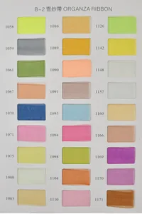 Comprehensive color chart for B-2 sheer organza ribbons with numbered color swatches