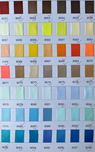 Detailed color chart for 1cm satin ribbons displaying a wide range of vibrant shades