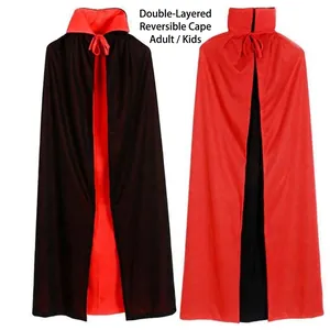 Halloween Reversible Cloak Red Black Double Sided Hooded Stand Collar Cape For Kids Adult Cosplay Vampire Witch Costume Prop