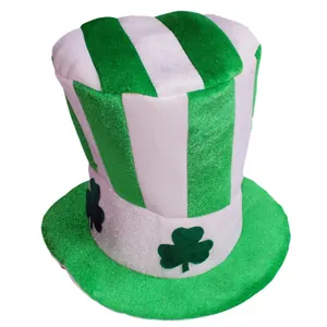 Sombrero de copa de rayas verdes y blancas con tréboles para San Patricio