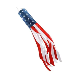 Detailed view of patriotic American flag windsock with red white stripes for outdoor decor