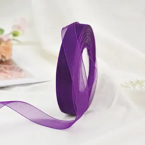 Elegant purple chiffon organza ribbon roll for gift wrapping and DIY cake decoration