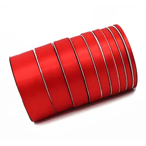 Red polyester satin ribbons in multiple widths for gift packaging DIY