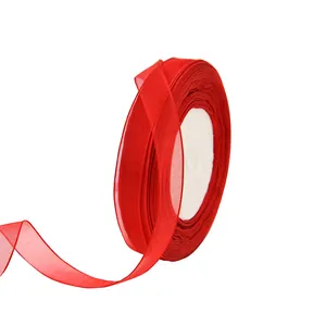 Elegant vibrant red sheer chiffon ribbon roll for gift wrapping and floral DIY crafts